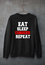 Load image into Gallery viewer, eat sleep conquer repeat Unisex Sweatshirt for Men/Women-Black-Ektarfa.online