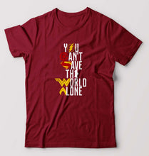 Load image into Gallery viewer, You Can't Save The World Alone Justice League T-Shirt for Men-Maroon-Ektarfa.online
