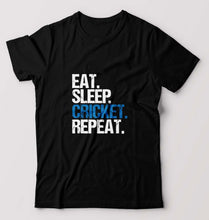 Load image into Gallery viewer, Eat Sleep Cricket Repeat T-Shirt for Men-Black-Ektarfa.online