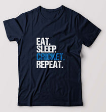 Load image into Gallery viewer, Eat Sleep Cricket Repeat T-Shirt for Men-Navy Blue-Ektarfa.online