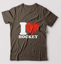 Load image into Gallery viewer, I Love Hockey T-Shirt for Men-Olive Green-Ektarfa.online