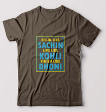 Load image into Gallery viewer, CRICKET Sachin Kohli Dhoni T-Shirt for Men-Olive Green-Ektarfa.online