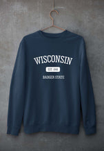 Load image into Gallery viewer, Varsity Wisconsin Unisex Sweatshirt for Men/Women-Navy Blue-Ektarfa.online