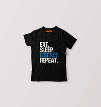 Load image into Gallery viewer, CRICKET Eat Sleep Cricket Repeat Kids T-Shirt for Boy/Girl-Black-Ektarfa.online