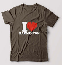 Load image into Gallery viewer, I Love Badminton T-Shirt for Men-Olive Green-Ektarfa.online