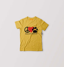 Load image into Gallery viewer, Peace Love Animals Kids T-Shirt for Boy/Girl-Golden Yellow-Ektarfa.online