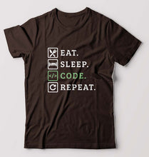 Load image into Gallery viewer, Eat Sleep Code Repeat T-Shirt for Men-Coffee Brown-Ektarfa.online