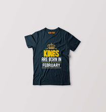 Load image into Gallery viewer, Kings Are Born In February Kids T-Shirt for Boy/Girl-Petrol Blue-Ektarfa.online