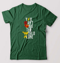Load image into Gallery viewer, You Can't Save The World Alone Justice League T-Shirt for Men-Bottle Green-Ektarfa.online