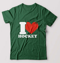 Load image into Gallery viewer, I Love Hockey T-Shirt for Men-Bottle Green-Ektarfa.online