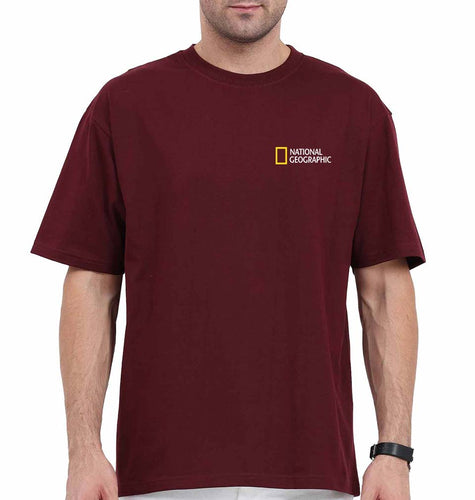 National Geographic Oversized T-Shirt for Men-Maroon-Ektarfa.online