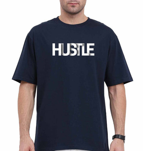 hustle Oversized T-Shirt for Men-Navy Blue-Ektarfa.online