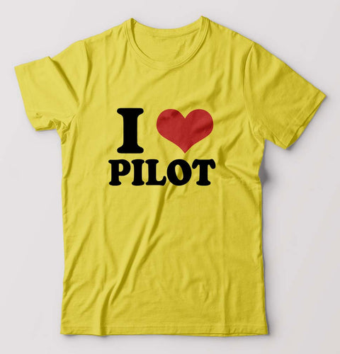 I LOVE PILOT T-Shirt for Men-Yellow-Ektarfa.online