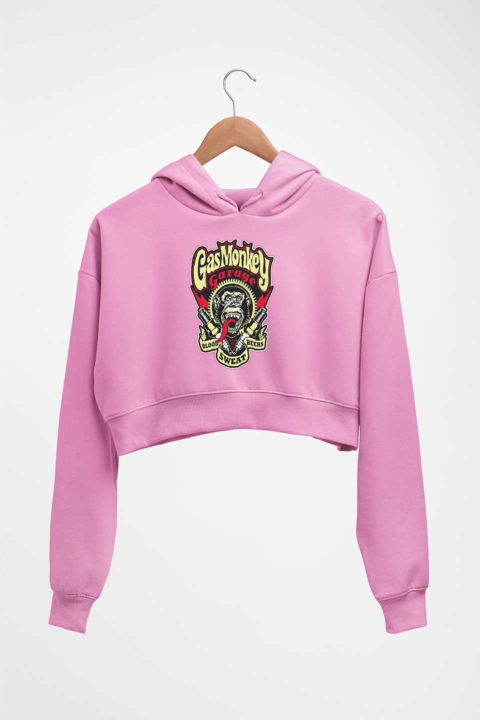 Gas Monkey Crop HOODIE FOR WOMEN-Light Baby Pink-Ektarfa.online