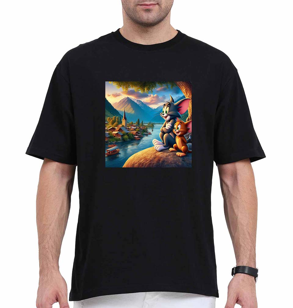 Tom and Jerry Oversized T-Shirt for Men-Black-Ektarfa.online