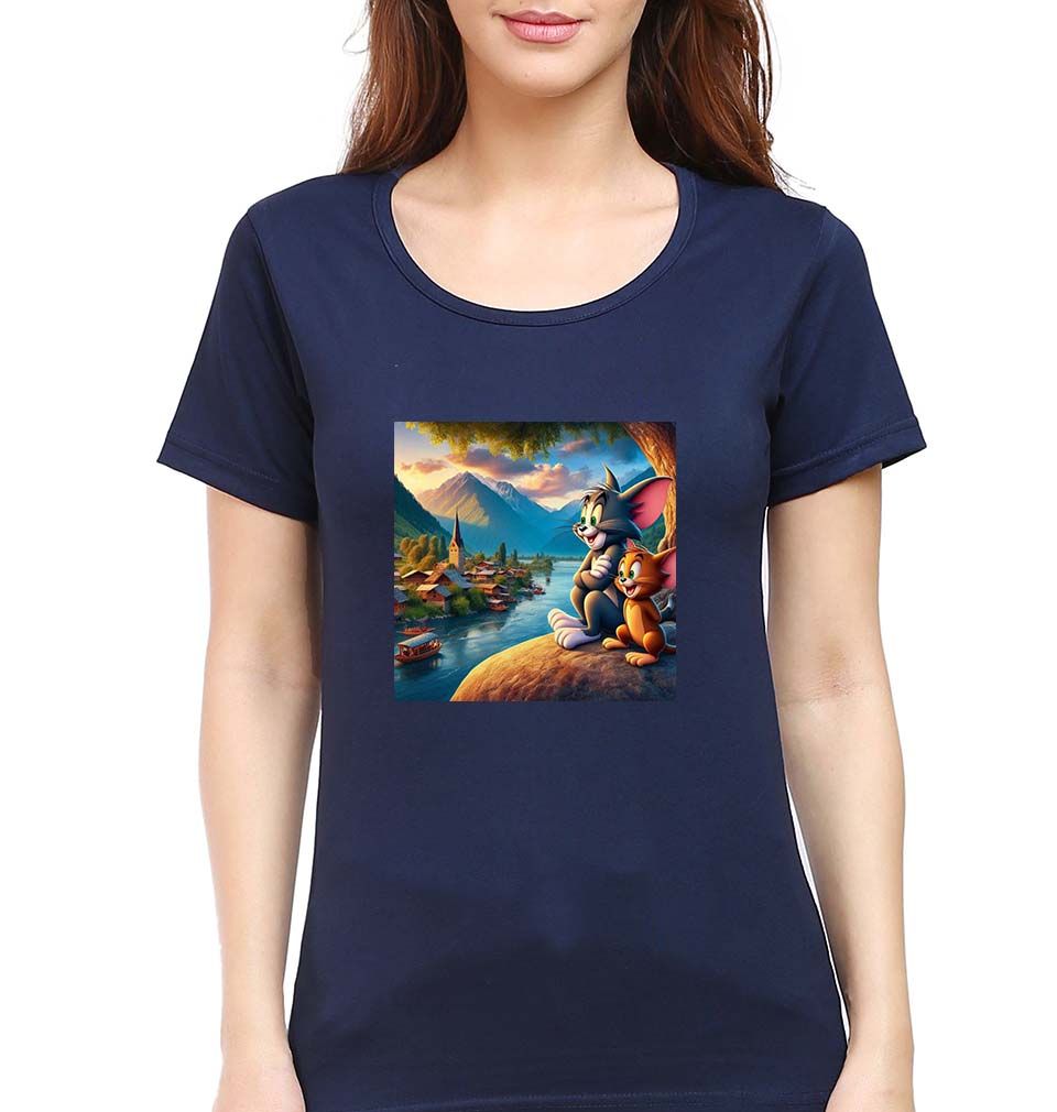 Tom and Jerry T-Shirt for Women-Navy Blue-Ektarfa.online
