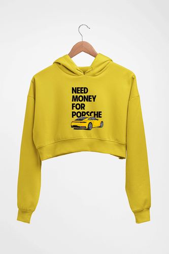Porsche (Need Money) Crop HOODIE FOR WOMEN-Mustard Yellow-Ektarfa.online