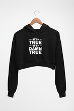 Load image into Gallery viewer, kurt angle it&#39;s true it&#39;s damn true Crop HOODIE FOR WOMEN-Black-Ektarfa.online
