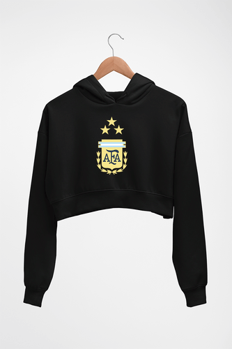 Argentina Football Crop HOODIE FOR WOMEN-Black-Ektarfa.online