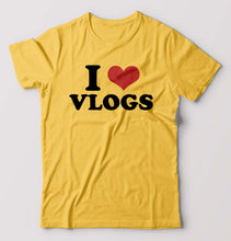 Load image into Gallery viewer, I LOVE VLOGS T-Shirt for Men-Golden Yellow-Ektarfa.online
