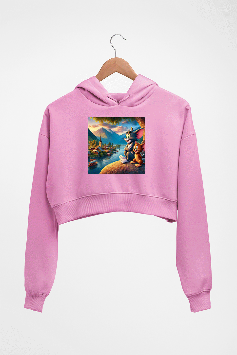 Tom and Jerry Crop HOODIE FOR WOMEN-Light Baby Pink-Ektarfa.online