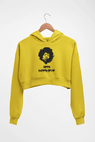 Jimi Hendrix Crop HOODIE FOR WOMEN-Mustard Yellow-Ektarfa.online