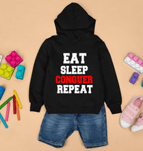 Load image into Gallery viewer, eat sleep conquer repeat Kids Hoodie for Boy/Girl-Black-Ektarfa.online
