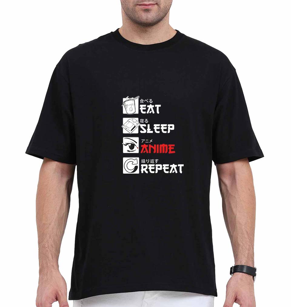Eat Sleep Anime Repeat Oversized T-Shirt for Men