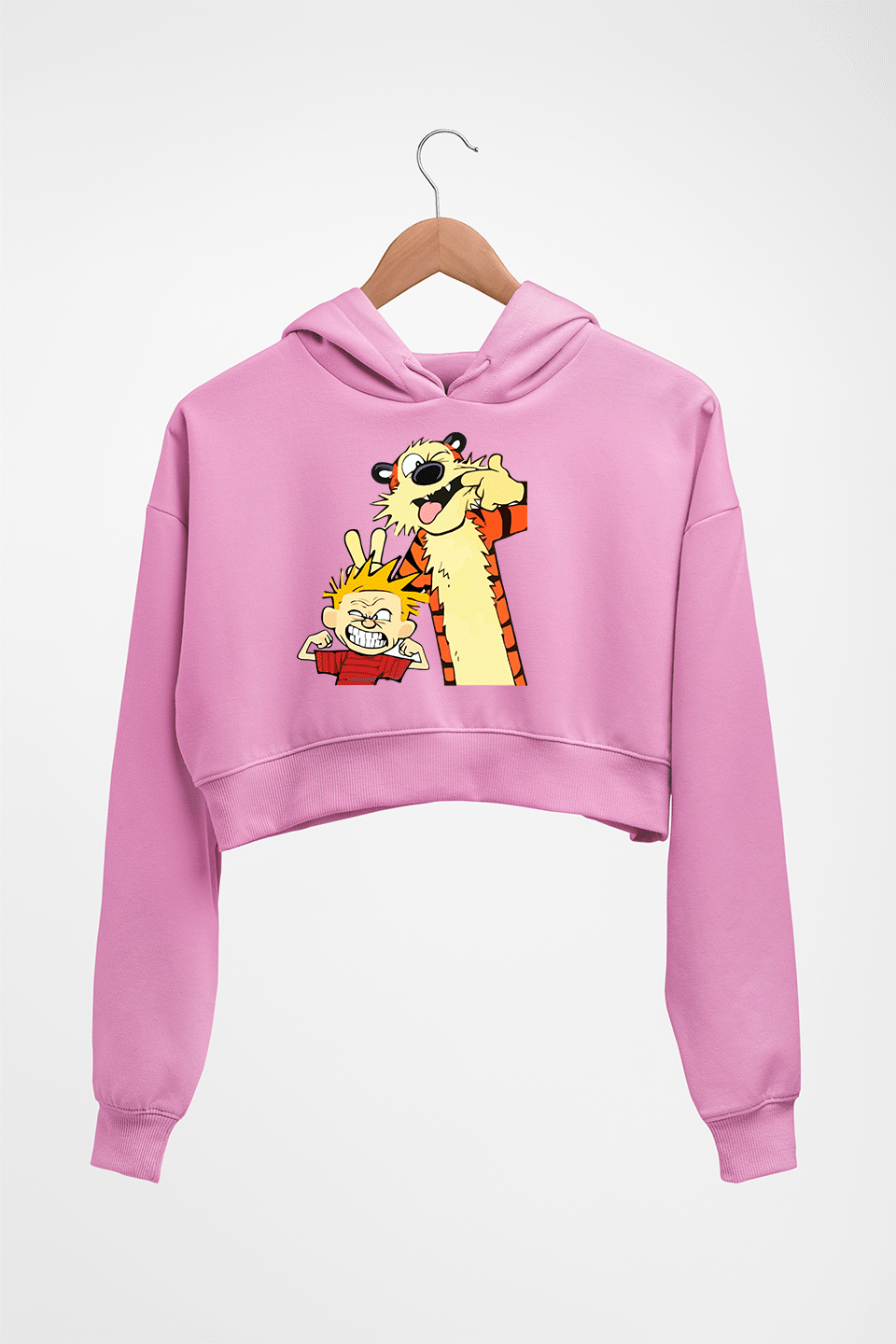 calvin hobbes Crop HOODIE FOR WOMEN-Light Baby Pink-Ektarfa.online