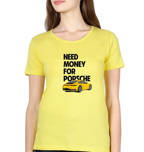 Porsche (Need Money) T-Shirt for Women-Yellow-Ektarfa.online