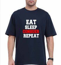 Load image into Gallery viewer, eat sleep conquer repeat Oversized T-Shirt for Men-Navy Blue-Ektarfa.online
