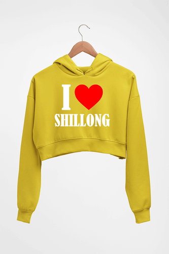 i love shillong Crop HOODIE FOR WOMEN-Mustard Yellow-Ektarfa.online