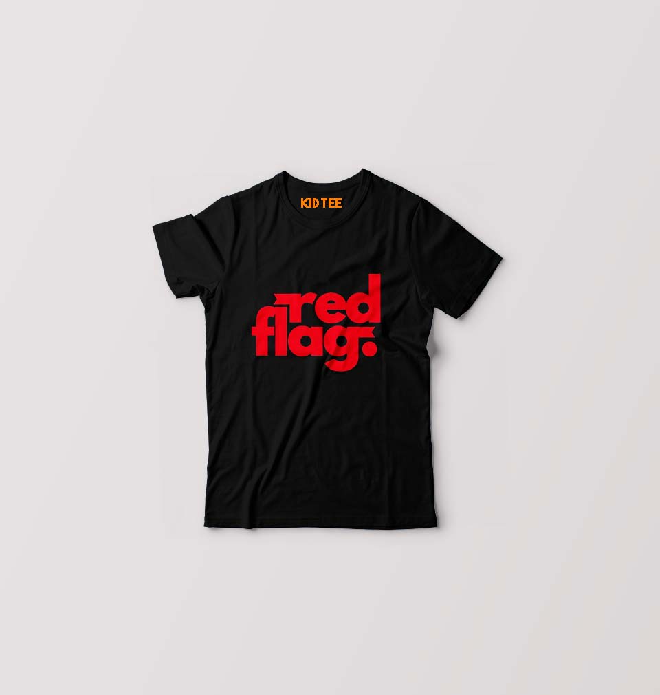 Red Flag T-Shirt for Boy/Girl-Black-Ektarfa.online