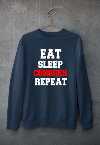 eat sleep conquer repeat Unisex Sweatshirt for Men/Women-Navy Blue-Ektarfa.online