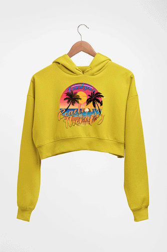 beach therapy Crop HOODIE FOR WOMEN-Mustard Yellow-Ektarfa.online