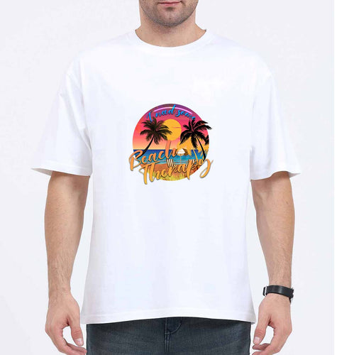 beach therapy Oversized T-Shirt for Men-White-Ektarfa.online