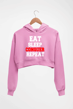 Load image into Gallery viewer, eat sleep conquer repeat Crop HOODIE FOR WOMEN-Light Baby Pink-Ektarfa.online
