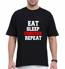 Load image into Gallery viewer, eat sleep conquer repeat Oversized T-Shirt for Men-Black-Ektarfa.online
