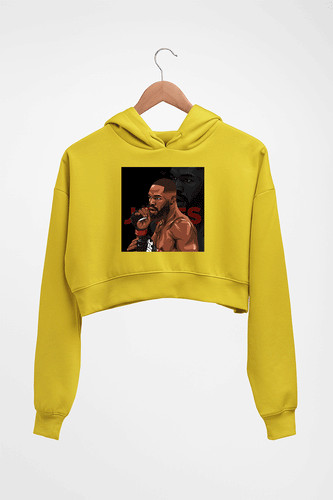 jon jones UFC Crop HOODIE FOR WOMEN-Mustard Yellow-Ektarfa.online