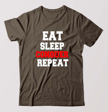 Load image into Gallery viewer, eat sleep conquer repeat T-Shirt for Men-Olive Green-Ektarfa.online
