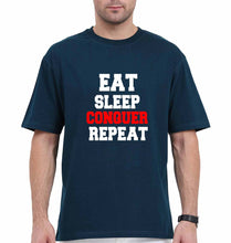 Load image into Gallery viewer, eat sleep conquer repeat Oversized T-Shirt for Men-Petrol Blue-Ektarfa.online
