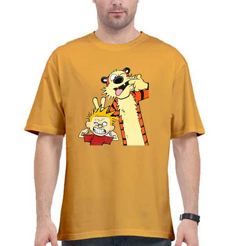 calvin hobbes Oversized T-Shirt for Men-Golden Yellow-Ektarfa.online