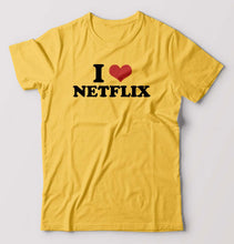 Load image into Gallery viewer, I LOVE NETFLIX T-Shirt for Men-Golden Yellow-Ektarfa.online
