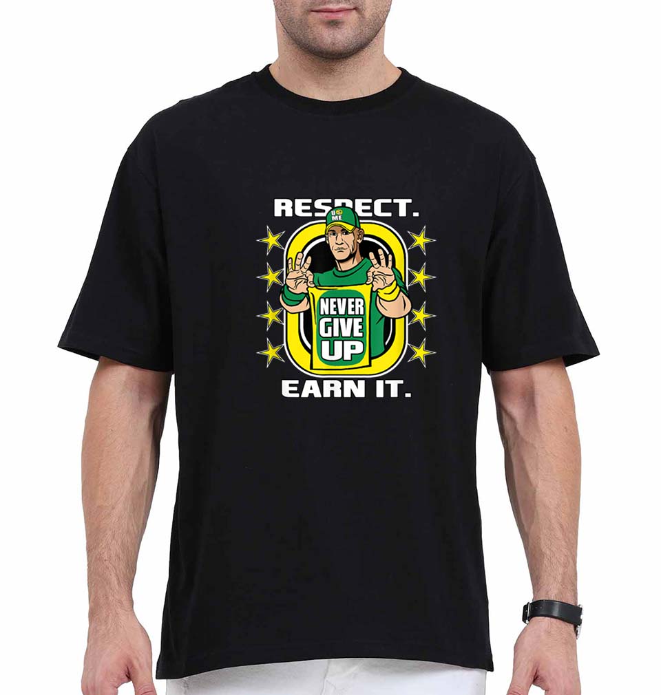 john cena never give up Oversized T-Shirt for Men-Black-Ektarfa.online