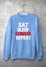 Load image into Gallery viewer, eat sleep conquer repeat Unisex Sweatshirt for Men/Women-Baby Blue-Ektarfa.online
