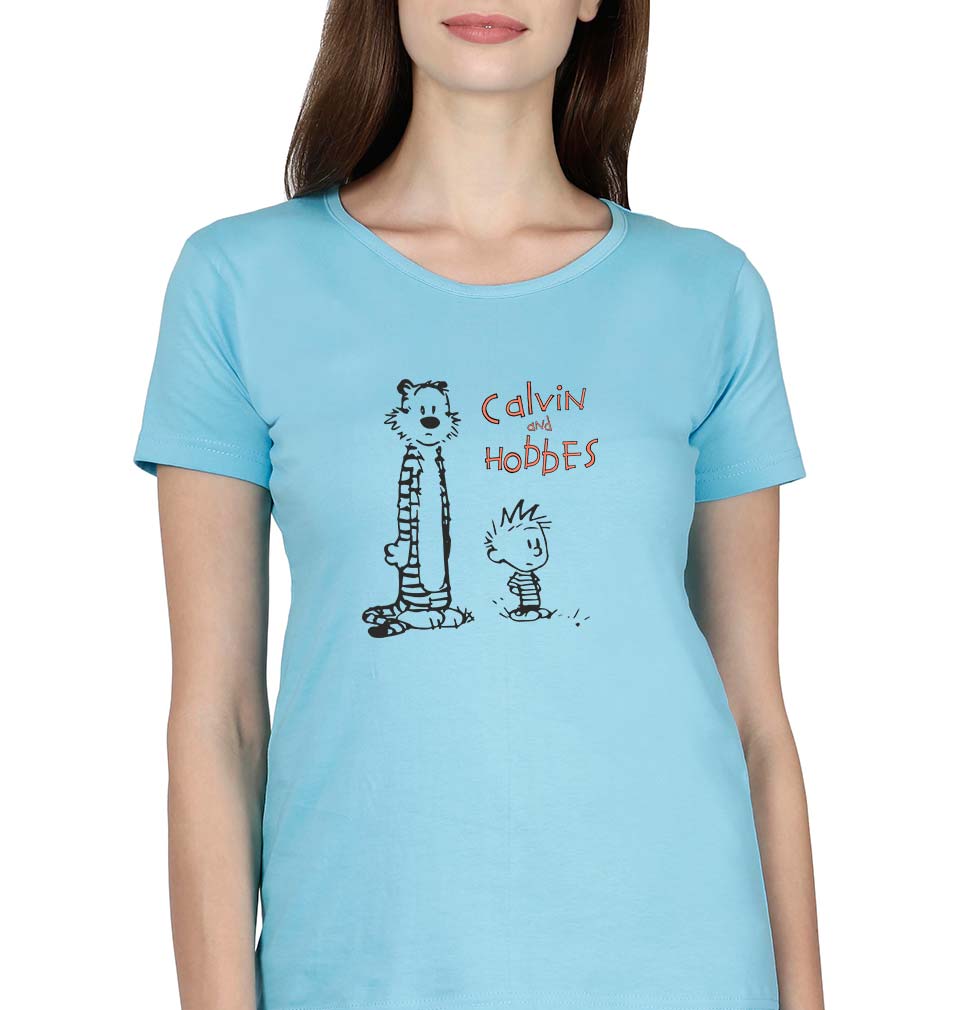 calvin hobbes T-Shirt for Women-SkyBlue-Ektarfa.online