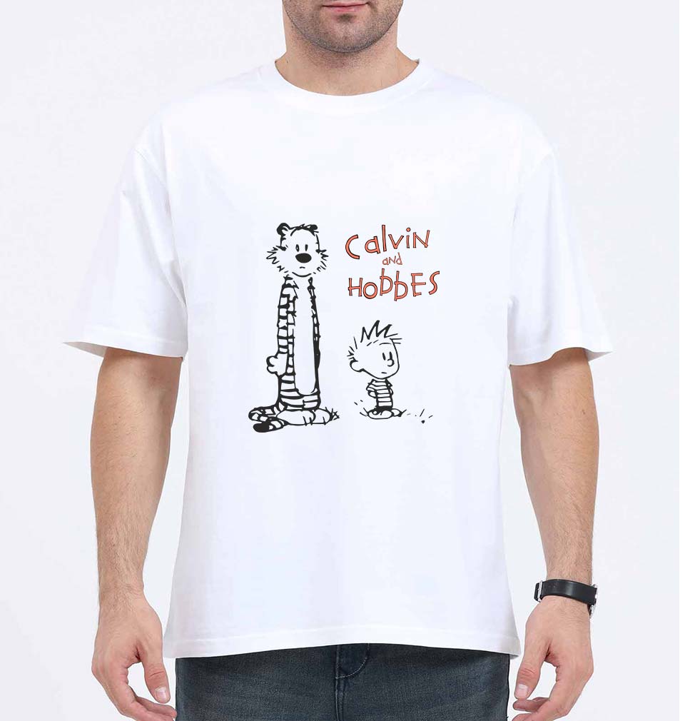 calvin hobbes Oversized T-Shirt for Men-White-Ektarfa.online