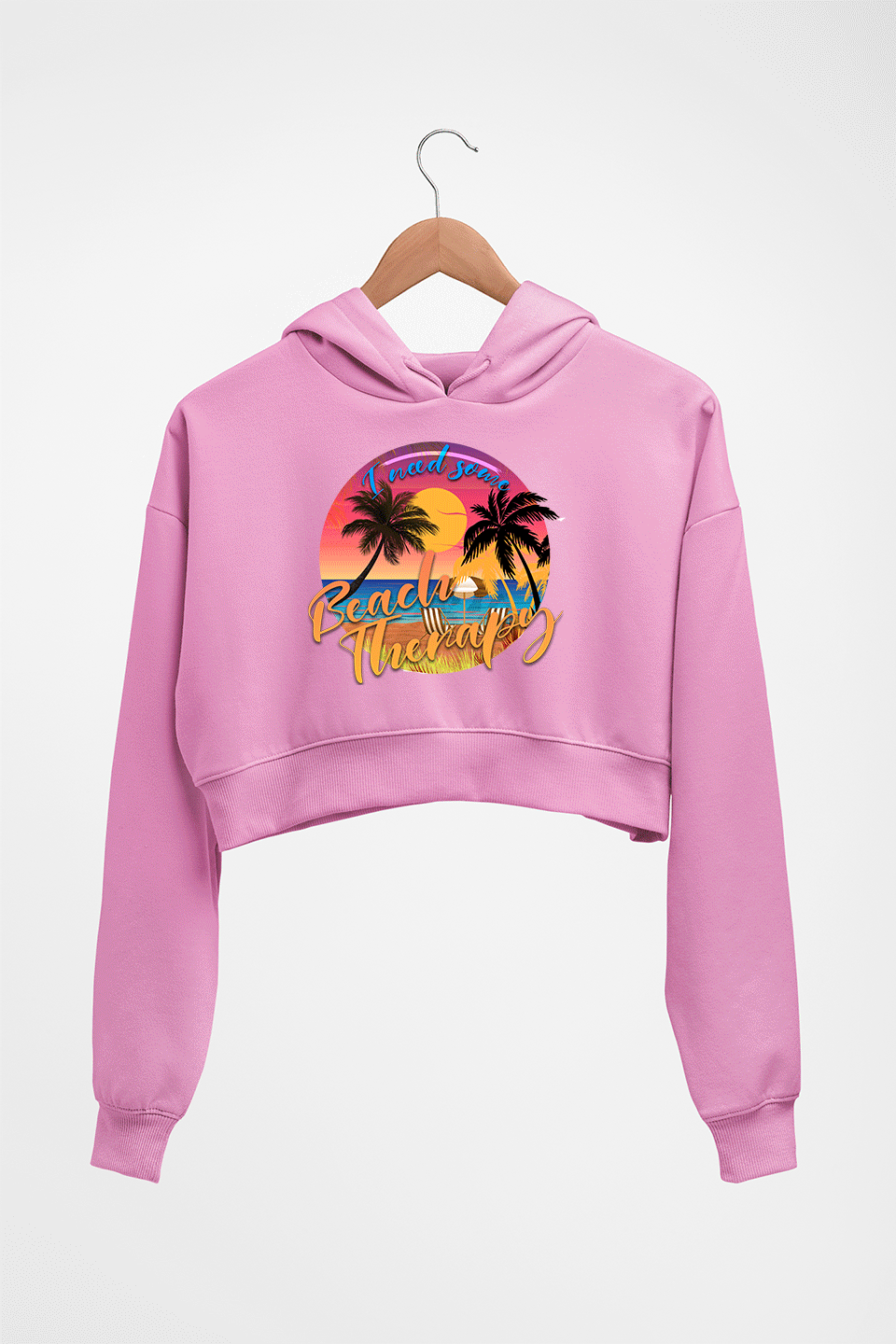 beach therapy Crop HOODIE FOR WOMEN-Light Baby Pink-Ektarfa.online