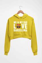 Load image into Gallery viewer, Love Barcelona Crop HOODIE FOR WOMEN-Mustard Yellow-Ektarfa.online
