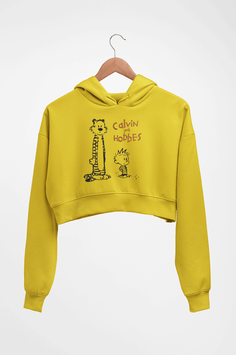 calvin hobbes Crop HOODIE FOR WOMEN-Mustard Yellow-Ektarfa.online